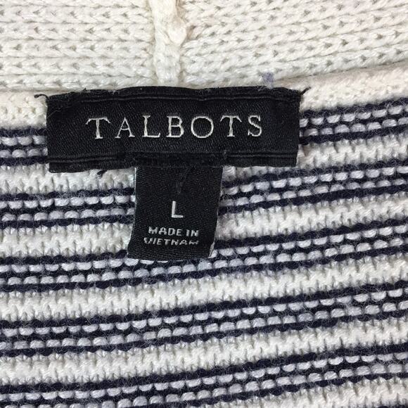 Talbots Long Tunic Style Sweater Black & Off White Knit Stripes Size Large - Picture 6 of 7
